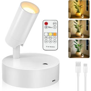 Kimjo Spot Lights Indoor, Rechargeable Plant Spotlight Indoor, Wireless LED Up Lights Accent Lighting with Timer and Dimmable, Battery Powered Picture Light (1 Pack, White)