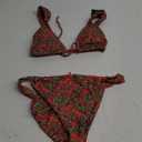 ZAFUL Bikini Sets for Women Triangle Bow Decor Ruffle Straps Lace up Swimsuit 2 Pieces High Cut Bathing Suits L