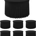 HolidayIdeas 60 Inch Black Spandex Round Table Skirts,Fitted Stretch Tablecloths for Round 5 ft Table, Wrinkle-Free Ruffle Design Tablecloths for Banquets,Trade Shows, Parties, Events, 6 Pcs