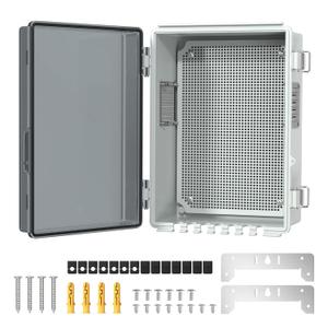 Joinfworld Outdoor Electrical Box, Waterproof Electrical Box WiFi Enclosure 11.8x6.7x5.6 Vented Electric Box Plastic Clear with Mounting Panel Cable Grommet Stainless Steel Dust Screen