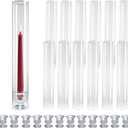 12-Pack Glass Hurricane Candle Holders - 13.78" Tall Clear Open-Ended Cylinders for Pillar Candles - Includes 2.36" Taper Candlestick Holders - Wedding, Event & Home Decor Centerpieces