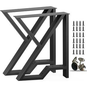 Upgraded Metal Desk Legs, 28 Inch x 24 Inch, 2 Tier Heavy Duty with Foot Rest, K-Shape Black Dining Table Legs (Set of 2)