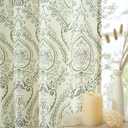 LAMIT Teal Linen Curtains 108 inches Long for Living Room, Long Farmhouse Curtains Grommet Light Filtering Pattern Window Curains & Drapes Vintage Floral Printed, 2 Panels, Each 52 x 108 Inch
