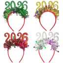 Pvoiue 2026 New Year's Eve Party Headband - Happy New Years Headband - Festive Party Dress-Up Hairband, Star and Tinsel Embellishments - New Year's Eve Celebration Accessory 4Pcs (Red + Gold + Green + Silver)