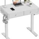 White Electric Standing Desk with Drawers, 32 Inch Small Adjustable Desk with Storage, Stand Up Computer Study Writing Desks for Small Space Home Office Bedroom, Sit Stand Work Desks for Walking Pad, 31.5''