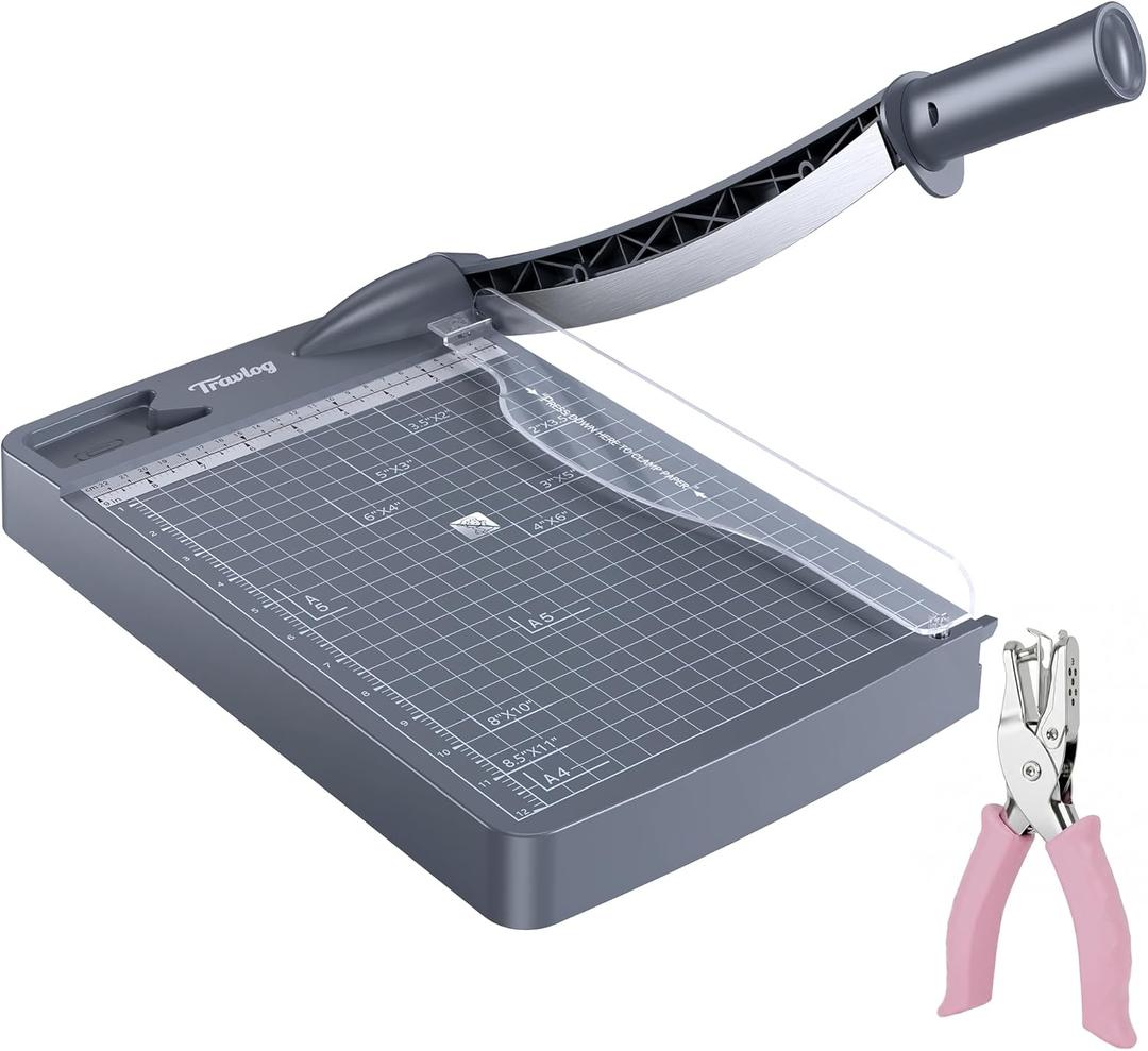 12 Inch Guillotine Paper Cutter, 12 Sheet Capacity Paper Trimmer Slider for Cardstock, Scrapbooking, Photo, Office, Classroom, Studio (Gray)