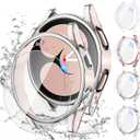 Tensea [4+4 Pack for Samsung Galaxy Watch FE 2024/5 2022/4 2021 Screen Protector Case 40mm Accessories, Hard PC Bumper/HD Anti-Fog Tempered Glass Protective Film, Face Cover Set (Clear/Pink Gold/Pink-Silver/White-Silver)