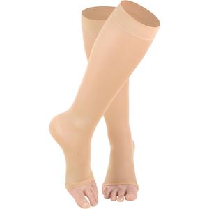 Truform Sheer Compression Stockings, 8-15 mmHg, Women's Open Toe, Knee High Length, 20 Denier, Beige, Large