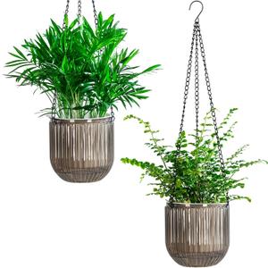 Josteve 5.2 Inch 2 Pcs Self Watering Hanging Planter Indoor Plant Pots Drainage Holes, Outdoor Small Hanging Planters Flower Pot Basket, Visible Water Level, Plant Hanger Home Decor, Gardening