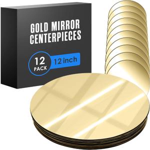Houseables Gold Mirror Centerpieces For Tables, Round Mirrors For Centerpieces, Mirrored Trays, Round Table Plate Tray, Circle, Glass Charger, Wedding, Center Piece, Small, Base, Candle, 12 Inch, 12PK