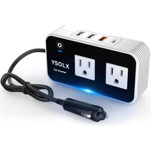 YSOLX 200W Car Power Inverter 12V to 110V for Vehicles, Car Plug Adapter Outlet with 4 USB Fast Charger, Car Charger Cigarette Lighter Adapter for Phone, Laptop on Road Trip (white)