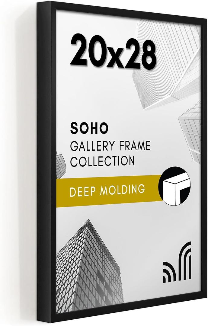 Americanflat 20x28 Picture Frame with Polished Plexiglass - Soho Collection - Gallery Style Deep Molding Picture Frames for Wall Display - Black