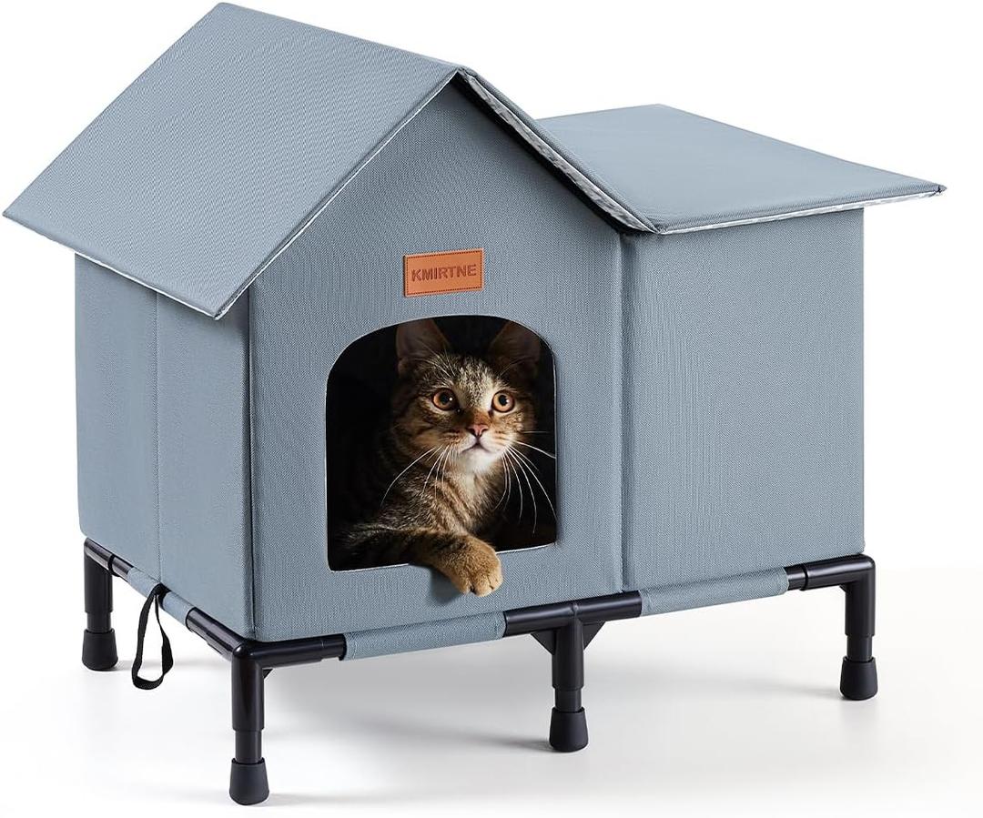 Insulated Outdoor Cat House Weatherproof Winter Feral Cat Shelter Elevated Bottom Self-Warming Predator-Proof Design for Stray & Indoor Cats (Grey, Large)