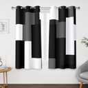 Black Grey Short Blackout Curtains 45 inch Length 2 Panels Set White Grey Modern Abstract Geometric Drapes for Kitchen Black Out Curtains Insulated Room Darkening Small Window Curtains, 42Wx45L