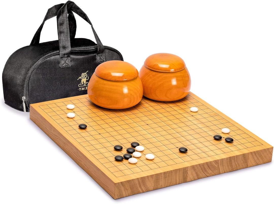 Yellow Mountain Imports Shin Kaya 1.6-Inch Reversible 19x19 / 13x13 Go Game Set Board with Double Convex Yunzi Stones and Jujube Wood Bowls - Classic Strategy Board Game (Baduk/Weiqi)