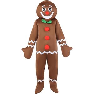 ADOMI 2 Pcs Christmas Gingerbread Man Costume Jumpsuit for Adults Mens Xmas Cookie Outfit Onesie Holiday Cosplay Party (3XL)
