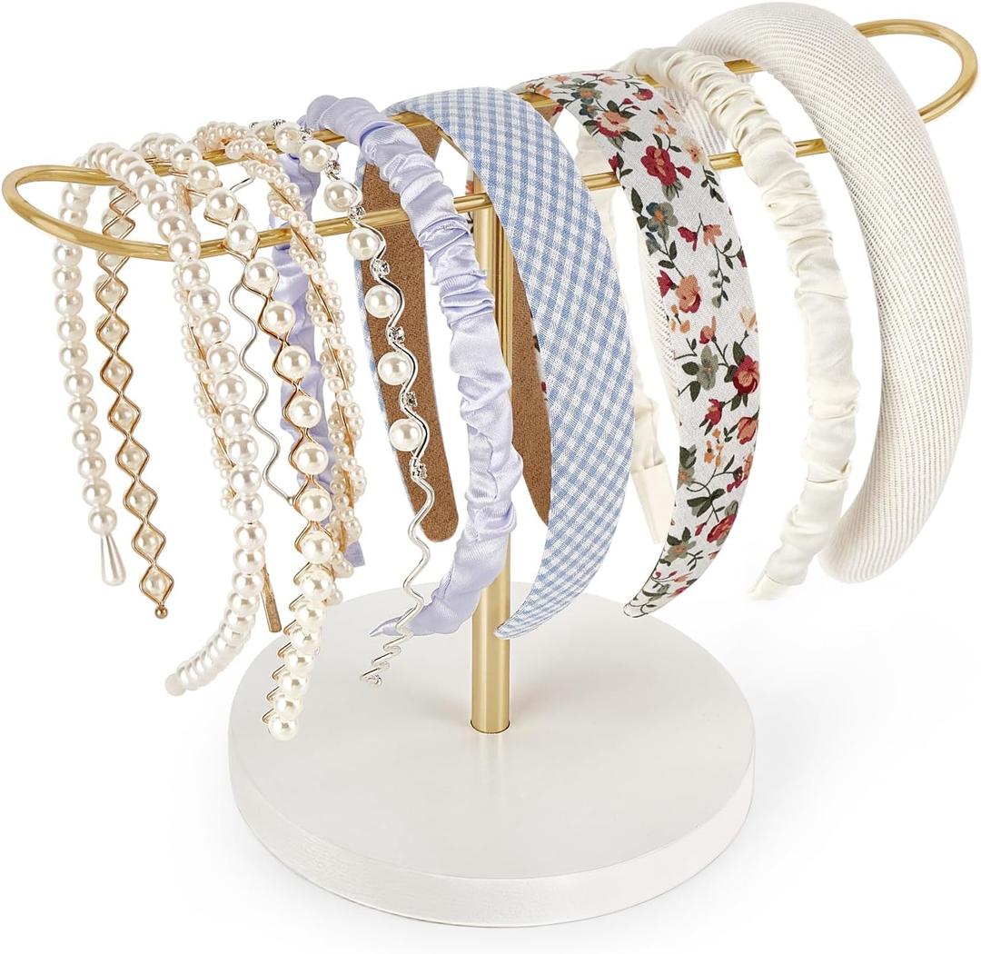 Dahey Headband Holder Metal Headband Organizer Hair Hoop Display Stand, Modern Hair Accessories Organizer Storage Hair Ropes Bracelets Bangles College Dorm Room Decor for Women and Girls, Gold