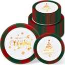 Vesici 50 Pcs Christmas Plastic Disposable Plates Buffalo Plaid Plates Set for Guests 25 x 7.5" Dessert 25 x 10.25" Snowflakes Xmas Tree Dinner Serving Tableware Dessert for Party Supplies