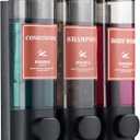 Shampoo and Conditioner Dispenser Wall Mounted Shower Soap Dispenser No Drill Shampoo Dispenser for Shower 3 Chamber Bathroom Body Wash Shower Gel Holder Black