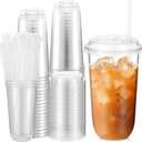 50 Sets Crystal Plastic Cups with Lids and Straws, Disposable Iced Coffee Cups Bulk PET for Wine, Cocktail, Smoothie, Milkshake, Cold Drinks, Juice, Wedding, Birthday, Coffee Shop, Party(20oz)