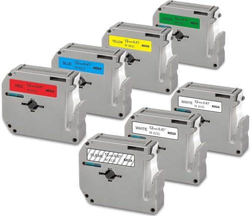 Weemay 7 Pack Color M Tape Compatible for Brother Label Maker Tape 12mm 0.47 M-K231 MK131 MK431 MK531 MK631 MK731 MK Series Labeling Tape for P Touch Label Maker PTM95 PT-90 PT-80 PT-70 PT-65 PT-45M