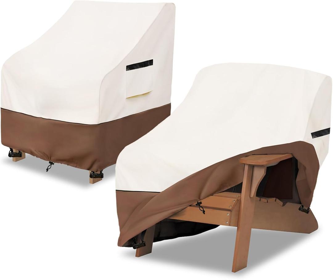 Adirondack Chair Cover 2 Pack, Waterproof Heavy Duty Patio Furniture Covers, Patio Adirondack Chair Covers for Outdoor Chairs (30 W x 34 D x 36 H inches) Beige & Brown