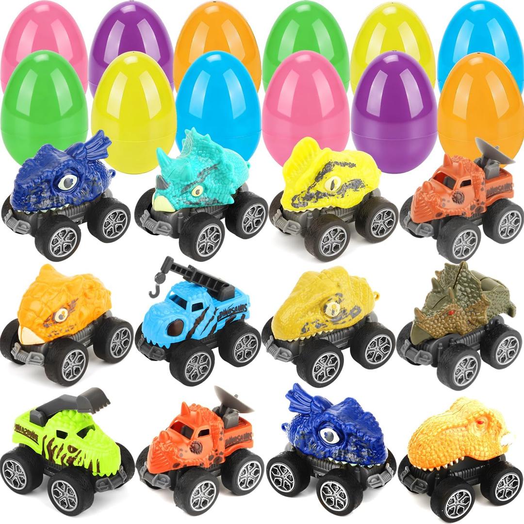 24PCS Easter Egg Fillers Dinosaur Pull Back Cars, Easter Basket Stuffers for Kids, Mini Toy Cars for Egg Hunt, Party Favors, Classroom Prizes for Boys Girls