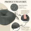 downluxe Bistro Chair Cushions for Patio Furniture, Water-Resistant Round Outdoor Chair Cushions Set of 2 with Non-Slip Ties, 15" x 15", Dark Grey