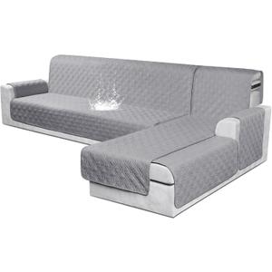 VANSOFY Sectional Couch Covers 100% Waterproof L Shaped Sofa Slipcover 3pcs Reversible Chaise Lounge Cover for Sectional Sofa Furniture Protector Cover for Pets Cat Dog(X-Large, Light Gray)