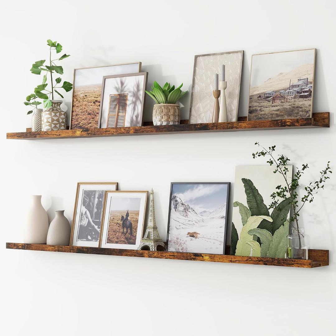 FLYJOE Picture Ledge Shelf, Floating Shelves Set of 2, 56 Inches Long Large Nursery Book Shelves for Toys Storage, Kids Bookshelf Wall Mounted for Living Room Bedroom Decor Books Photo Frames