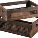 Dicunoy Set of 2 Rustic Nesting Boxes, Wooden Organizer Crates Basket, Small Decorative Wood Wire Containers with Handle for Countertop, Fruit, Veggies, Kitchen, Bathroom, Pantry Storage, Gift Basket