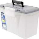 Storex Portable File Box with Organizer Lid, 17.13 x 9.63 x 11 Inches, Frosted/Silver (STX61511U01C)
