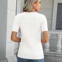 Micoson Womens Short Sleeve Cable Knit Sweater Tops Crewneck Lightweight Spring Summer Shirts Business Dressy Casual Outfits (White, S)