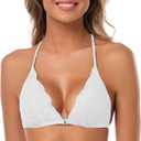 SHEKINI Women's Embroidered Triangle Bra Front Closure Plunge Wireless Lightly Lined Lace Bralette Top (White, XS)