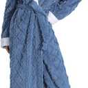 Hooded Robes for Women Long,Sherpa Trim Fleece Bathrobes With Hood Long Plush Soft Warm Winter Robes for Women (Blue, XL)