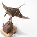 Handcrafted Wooden Kinetic Manta Ray Sculpture - Fluid Motion Automata Desk Decor, Solid Walnut Wood Office Accessory, Unique Relaxation Gift for Men Dad Husband, No Assembly Required