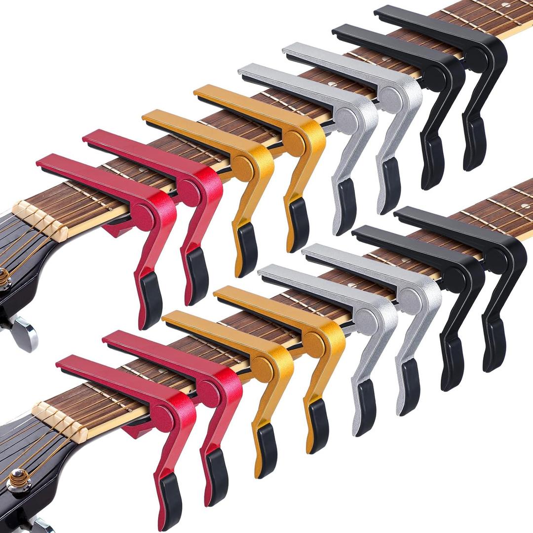 Yeshone 16 Pcs Guitar Clamp Capo Aluminum Metal Universal Electric Guitar Capo Clamp for Various Types Lightweight String Instrument(Red, Gold, White, Black)