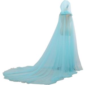 Women Wedding Tulle Cape Hooded Elf Cloak Bridal Dress Robe with Long Train, Size: Plus length about 90''