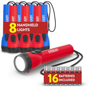Eveready LED Flashlight Bright Reliable Flashlights for General Purpose, Great for Camping, Car, Emergency Storm Power Outage Handheld Flashlight (Batteries Included) (8 Pack, Blue/Red)