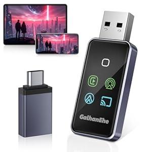 GalhanEhe 4-in-1 Screen Mirroring Adapter for Car – Mirror Phone to Car Screen (iPhone & Android), Wireless CarPlay Adapter with AirPlay & Mirror Link, Stream Videos, Plug & Play, Stable Connection