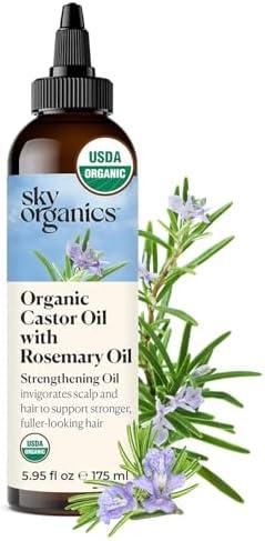 Sky Organics USDA Organic Castor Oil with Rosemary Oil, Strengthening Oil, Pure Potent Blend, Hexane Free, Invigorates Scalp, Supports Stronger, Fuller-Looking Hair, Textured Hair