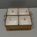 YA JU Ceramic Bowls and with Lid Gold Basket Trays, 4 Removable Small Bowls Condiment Trays Nut Serving Set for Snacks, Fruits, Candy and Condiments - Great for Parties, Holiday Gifts, White