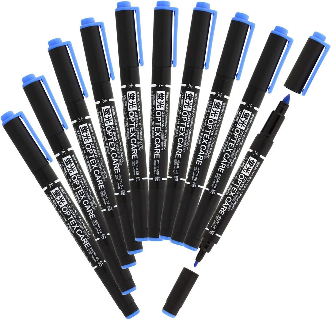 2 x Zebra B-WKCR1-DB Highlighter, Optex Care, Dark Blue, 10 Pieces