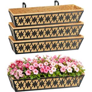 30 Inch Window Boxes Planters Railing Planter Box - 4 Pack Deck Railing Planter Boxes with Adjustable Brackets Coco Liners Balcony Planters Railing Hanging for Window Flower Boxes Outdoor Garden Decor