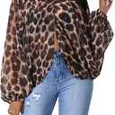 Sexy Tops for Women Party Club Night Batwing Sleeve Chiffon Sheer Self Tie Back Front Open Women Shirts Casual Summer (Large, Leopard)