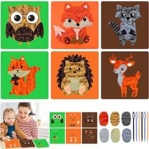 WPDISCZ 6 Pack Sewing Kit for Kids, Woodland Cartoon Animal Craft Sewing Kits, Sew Your Own Felt Animals Craft Kit Cartoon Doll Felt Sewing Crafts for Beginners