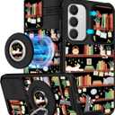 for Samsung Galaxy S25 Plus/S24 Plus Case - [2in1] Women Cute Girls Phone Cover Girly Aesthetic Cat Book Unique Design Camera Cover Compatible with MagSafe Ring Holder Stand Funda