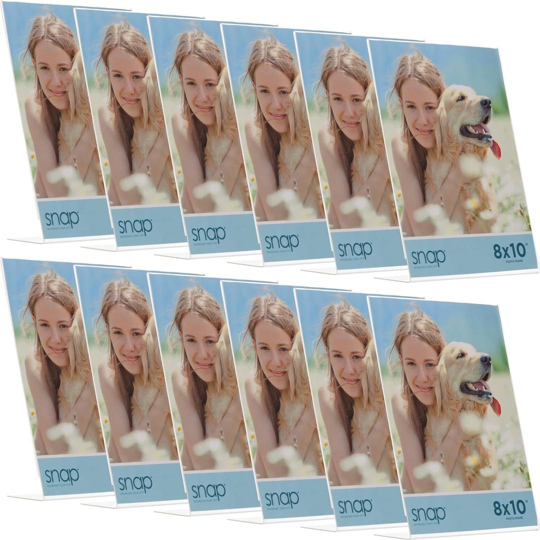 Set of 12 Snap - 8x10 Clear Acrylic Self Standing Photo Frames - Perfect for Showcasing Memories in Style - Versatile and Durable Design for Home or Office Dcor - Rectangular TableTop - Single Picture Frame