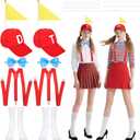 2 x 10 Pcs Halloween Costume Set 2 Red Silly Hat with Flag 2 Adjustable Elastic Y Back Suspenders 2 Blue Bow Tie 2 Pair White Stocking Set for Women Men Halloween Cosplay