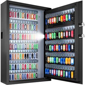 144 Position Key Lock Box Wall Mount with Combination Lock, Anti-theft Heavy Duty Key Safe with Adjustable Racks, Numbered Hooks and Colorful Key Tags, Key Box Organizer for Home Car Schools Office
